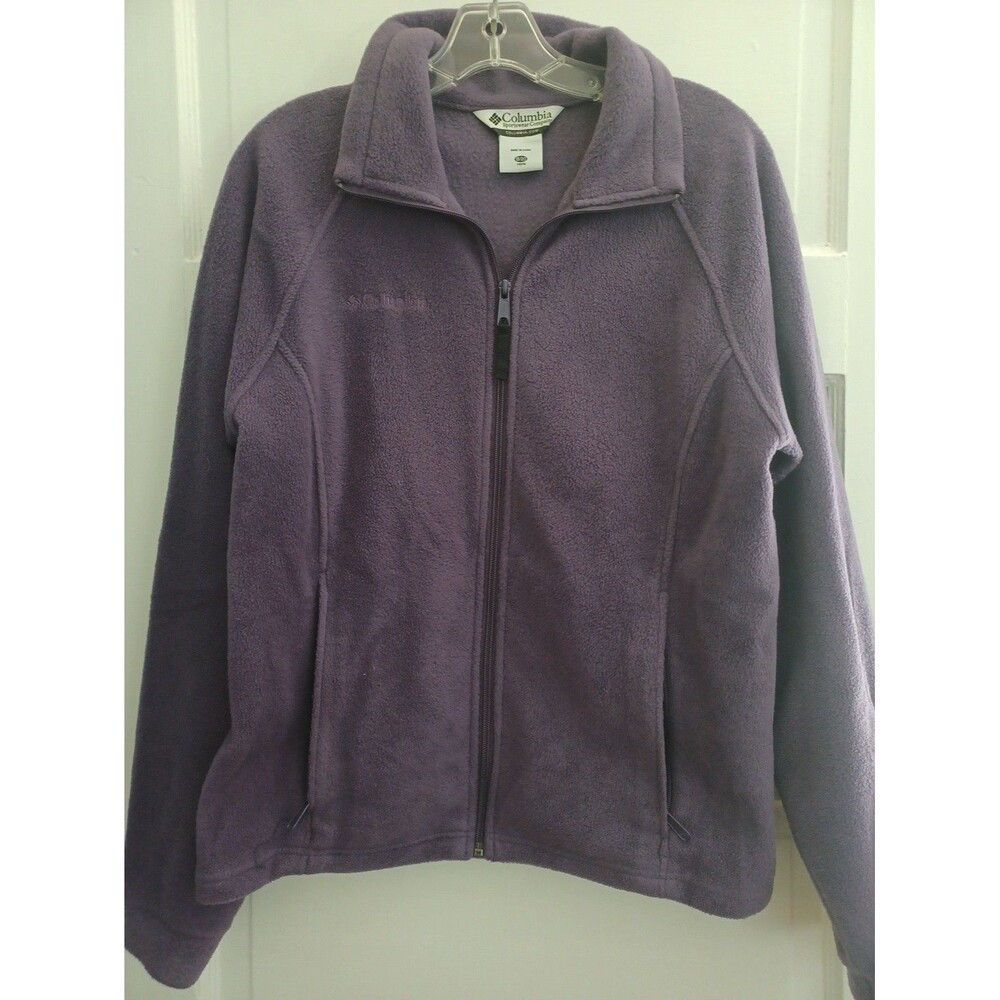Columbia purple full zip fleece jacket youth 18/20 unisex pockets in/outdoor